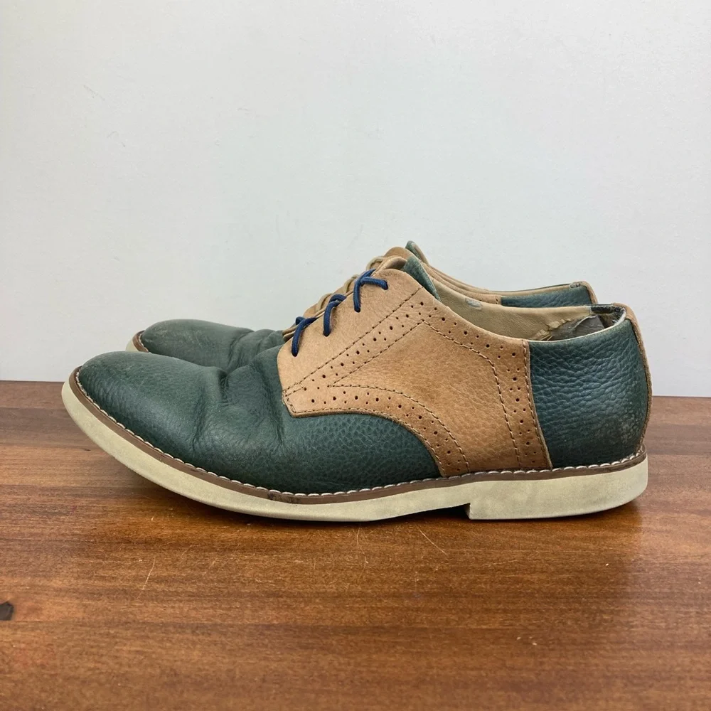 Buks by Walkover Two Tone Leather Oxford Shoes Men’s Size 9 Green Tan Lace Up.